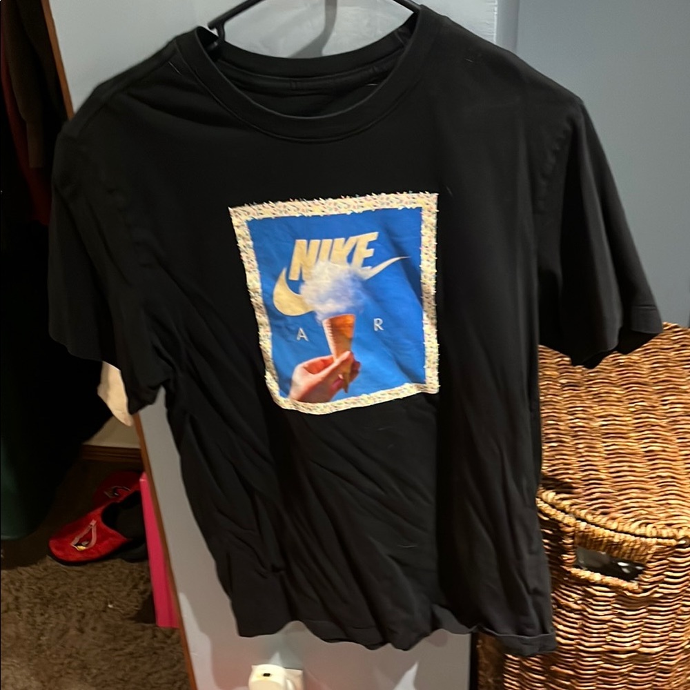 Nike Black Tee with Blue and White Design